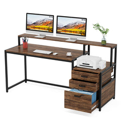 63-Inch Computer Desk with File Cabinet & Monitor Stand