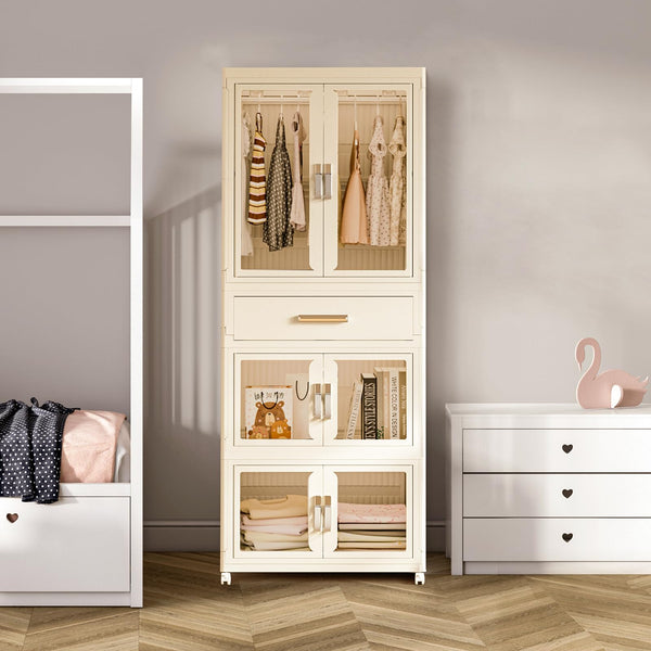Kids Portable Wardrobe Closet with Drawers & Doors