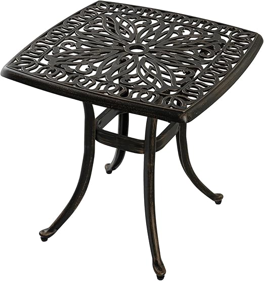 Cast Aluminum Outdoor Side Table with Cut-Out Design