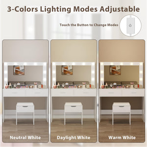 Lighted Makeup Vanity Desk Set with Storage Stool