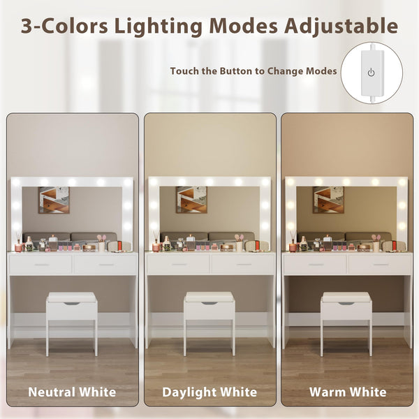Lighted Makeup Vanity Desk Set with Storage Stool
