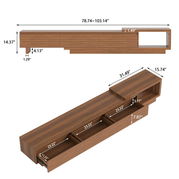 Extendable Mid-Century Modern TV Stand with Crosshatch Drawers