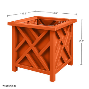 Large Square Outdoor Planter Box 2-Pack – 15.5" Lattice Design Flower Pots