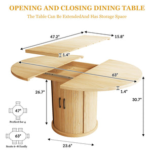 Round-to-Oval Extendable Dining Table, Natural Oak