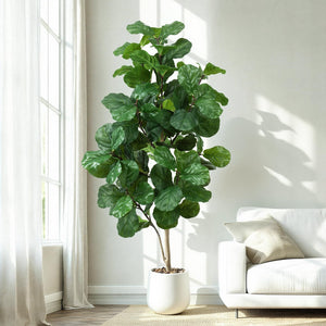 Faux Fiddle Leaf Fig Tree with White Pot