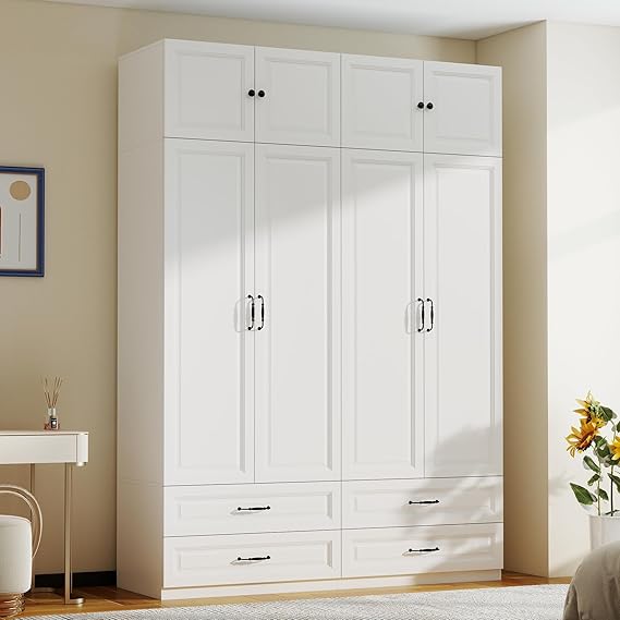 Extra Tall Wardrobe Closet with Drawers & Top Cabinet