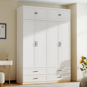 Extra Tall Wardrobe Closet with Drawers & Top Cabinet
