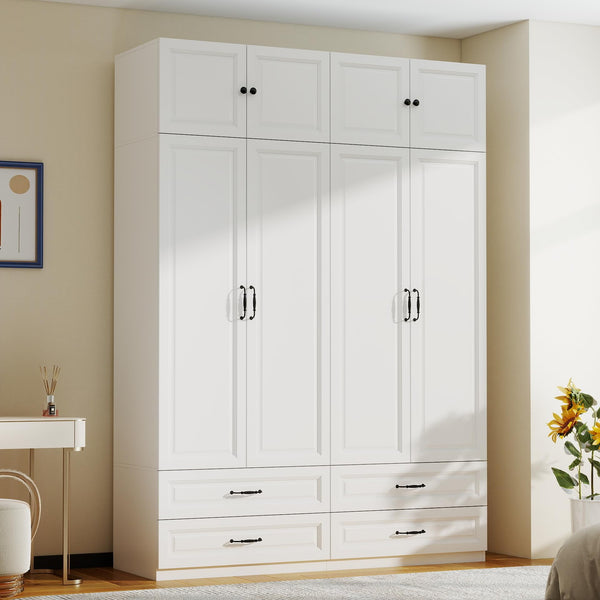 Extra Tall Wardrobe Closet with Drawers & Top Cabinet