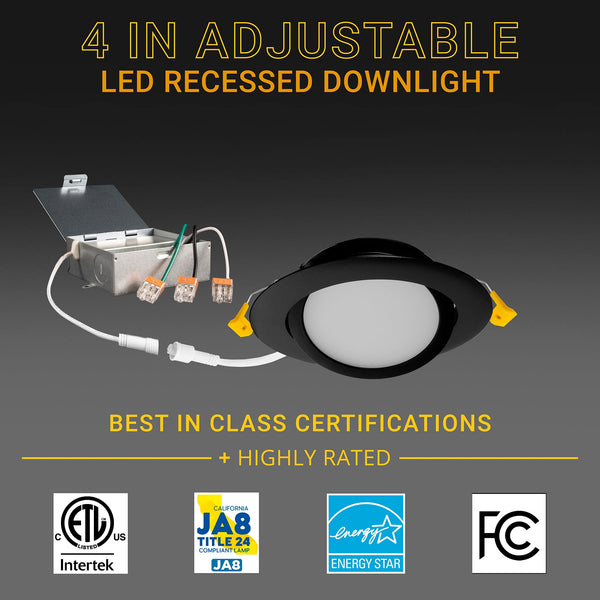 4-Inch Gimbal LED Recessed Light – 5CCT Selectable, Dimmable, Canless, 6-Pack