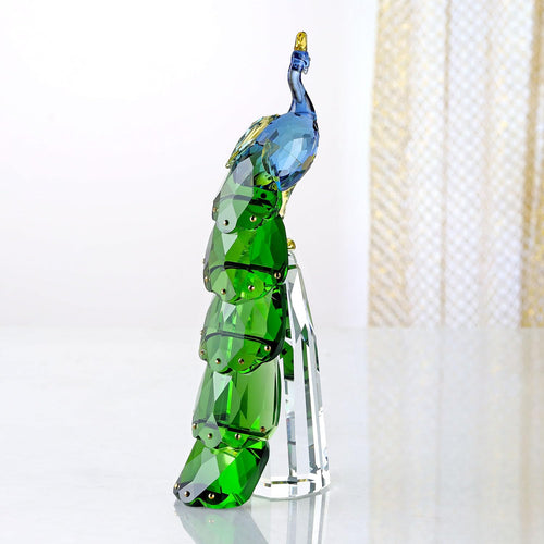 Crystal Peacock Figurine – Handmade K9 Crystal Home Decor Statue