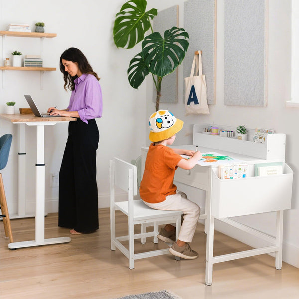 Kids Desk and Chair Set with Fabric Drawers and Storage