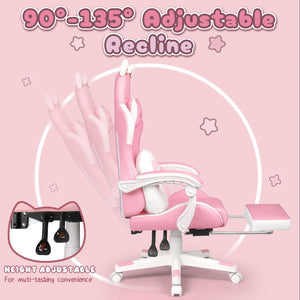 Kawaii Cat Gaming Chair with Footrest & Recliner