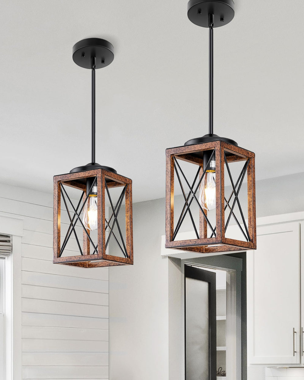 2-Pack Farmhouse Pendant Light Fixture – Adjustable Metal Hanging Light