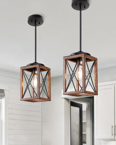 2-Pack Farmhouse Pendant Light Fixture – Adjustable Metal Hanging Light