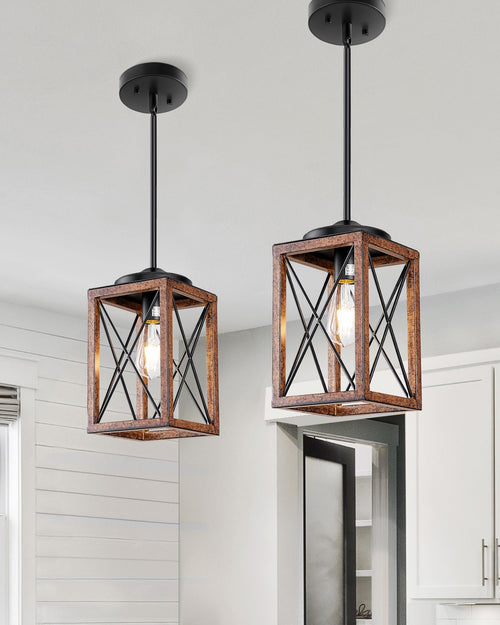 2-Pack Farmhouse Pendant Light Fixture – Adjustable Metal Hanging Light