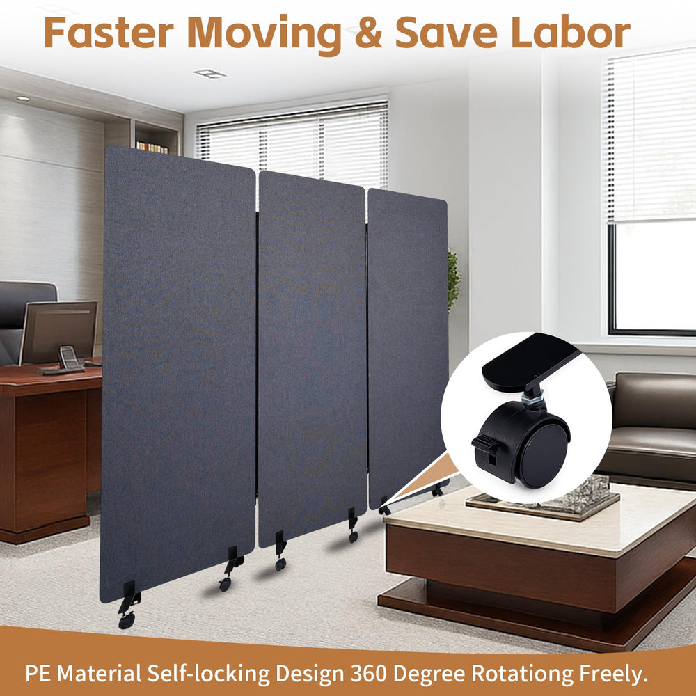 3-Panel Acoustic Room Divider with Wheels