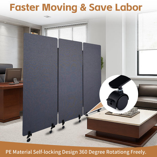 3-Panel Acoustic Room Divider with Wheels