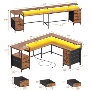 Reversible L-Shaped Gaming Desk with 6 Drawers, Monitor Stand & Power Outlets
