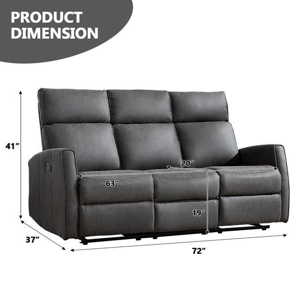 3-Seat Wall-Hugger Reclining Sofa – Grey Fabric