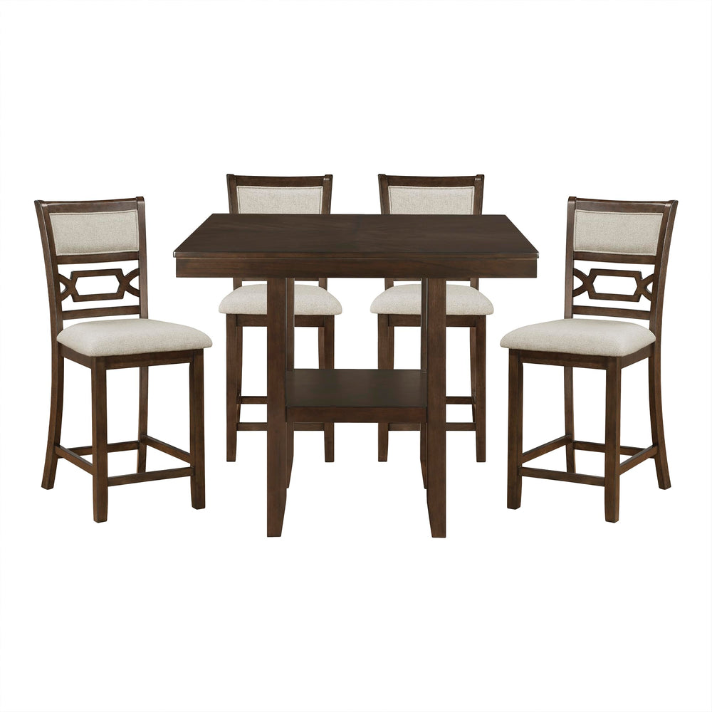 5-Piece Counter Height Dining Set with Storage Shelf