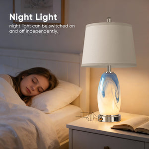 Coastal Glass Table Lamp Set of 2 – 7 Lighting Modes, USB Charging, LED Bulbs Included