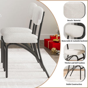 5-Piece Dining Table Set with 4 Boucle Chairs & Storage Shelf