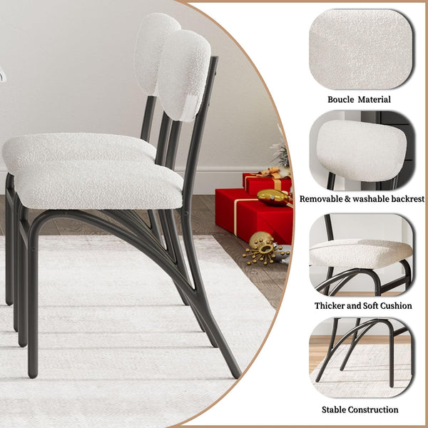 5-Piece Dining Table Set with 4 Boucle Chairs & Storage Shelf