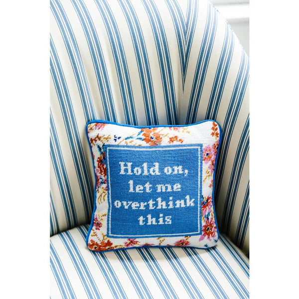 Needlepoint Throw Pillow – Overthink – Blue Velvet, 11x11