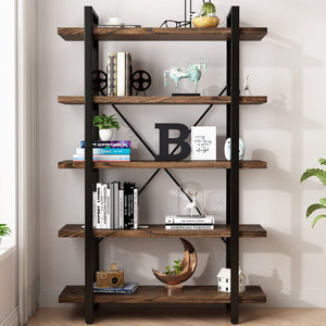 Industrial Solid Wood Bookcase with Metal Frame