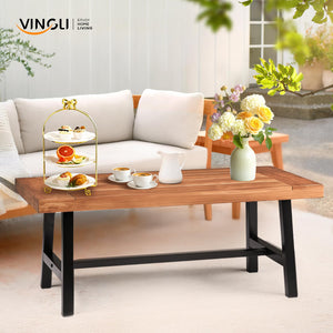 Outdoor Wooden Coffee Table with Metal Frame