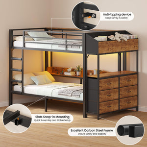 Twin Over Twin Bunk Bed with Storage, LED Lights & Charging Station