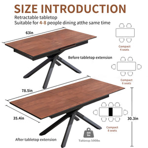 Extendable Dining Table 63"-78.7" | Seats 6-10 | Walnut