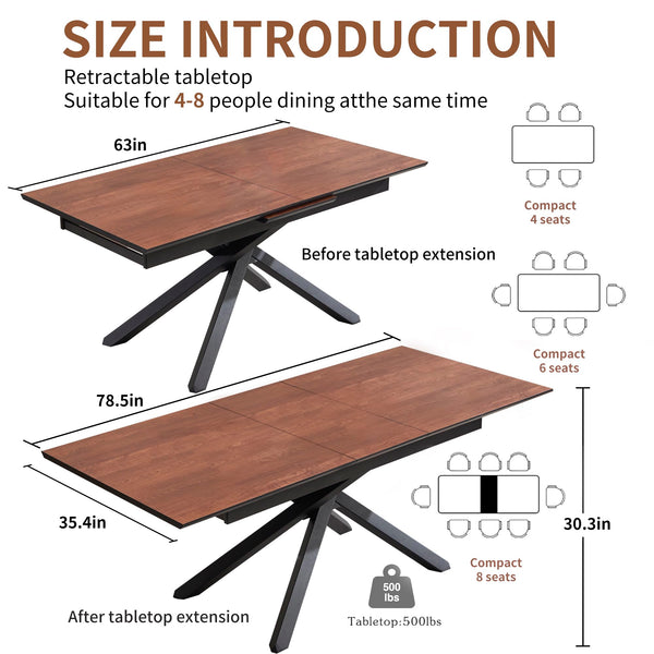 Extendable Dining Table 63"-78.7" | Seats 6-10 | Walnut
