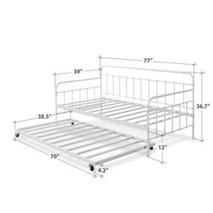 Twin Daybed and Trundle Frame Set – Steel Slat Support, White