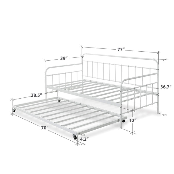 Twin Daybed and Trundle Frame Set – Steel Slat Support, White