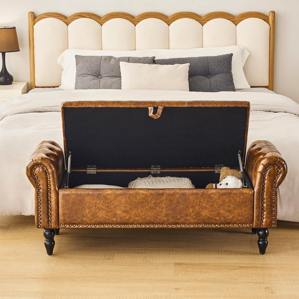 Upholstered Storage Bedroom Bench – Queen Size End of Bed Ottoman