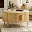 Oval Coffee Table with Sliding Door Cabinets