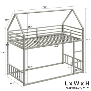 Twin Over Twin House Bunk Bed with Ladder & Guardrail
