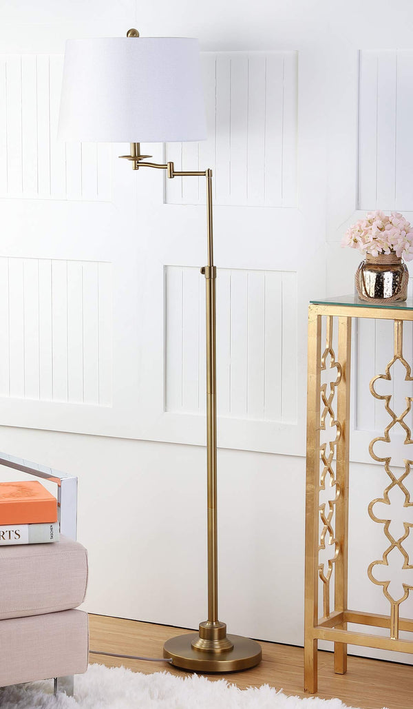 Swing Arm Floor Lamp with Adjustable Height | Gold Metal | LED Included