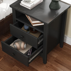 Farmhouse Nightstand Set of 2 with 2 Drawers and Open Shelf
