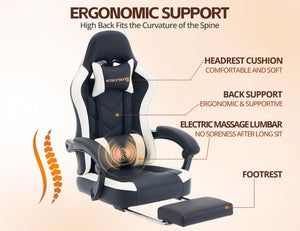Ergonomic Leather Office Chair – Pocket Spring Cushion, Headrest, Footrest & Reclining Backrest