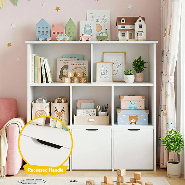 Kids Toy Storage Organizer with 3 Drawers & 5 Open Cubbies — Bookshelf Cabinet for Playroom & Nursery