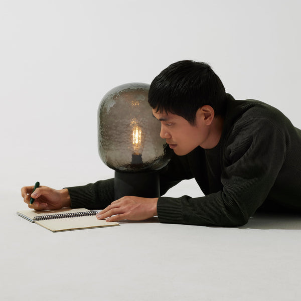 Cement Base LED Desk Lamp with Tinted Glass Shade