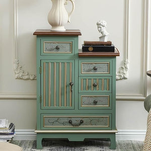 Carved Wood Accent Cabinet with 5 Drawers