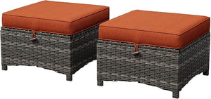 Outdoor Wicker Patio Ottomans Set of 2 with Cushion