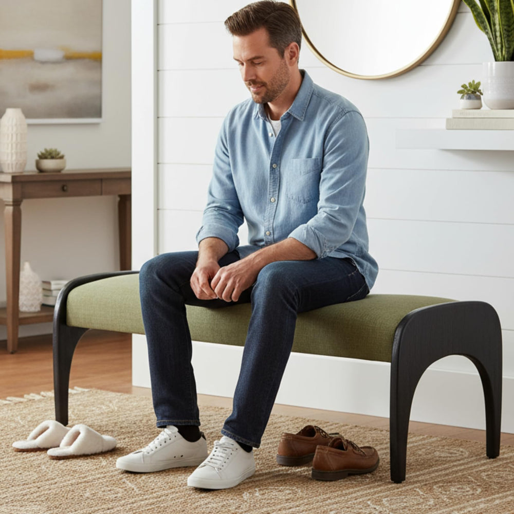 Modern Upholstered Ottoman Bench with Solid Wood Legs