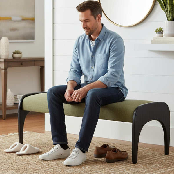 Modern Upholstered Ottoman Bench with Solid Wood Legs