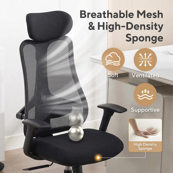 Fluido Ergonomic High Back Mesh Office Chair with Adjustable Lumbar Support & 3D Armrests