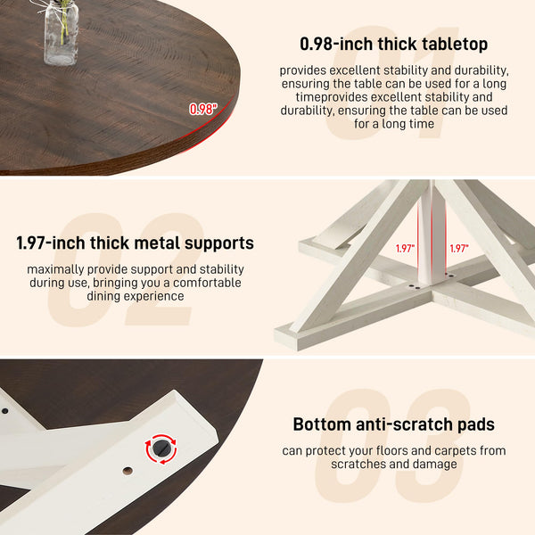 Round Farmhouse Dining Table, 47-Inch