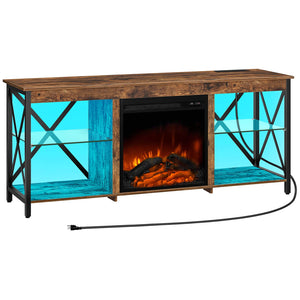 Fireplace TV Stand with Charging Station and LED Lights